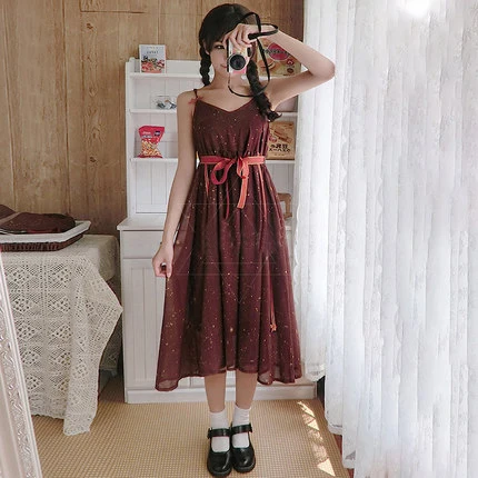 red dress Черное/красное/Белое платье лолиты для взрослых, пальто, карнавальный костюм звездного неба, женский летний костюм, шифоновая Одежда для девочек - Цвет: red dress