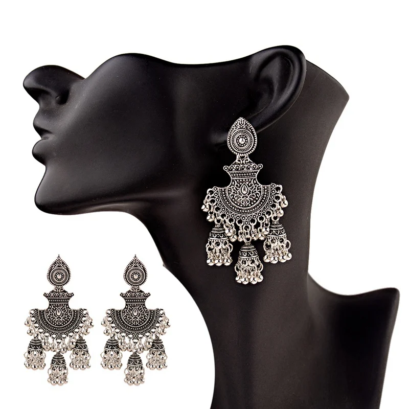 Серьги Jhumka в ретро стиле с египетскими колокольчиками и кисточками модные