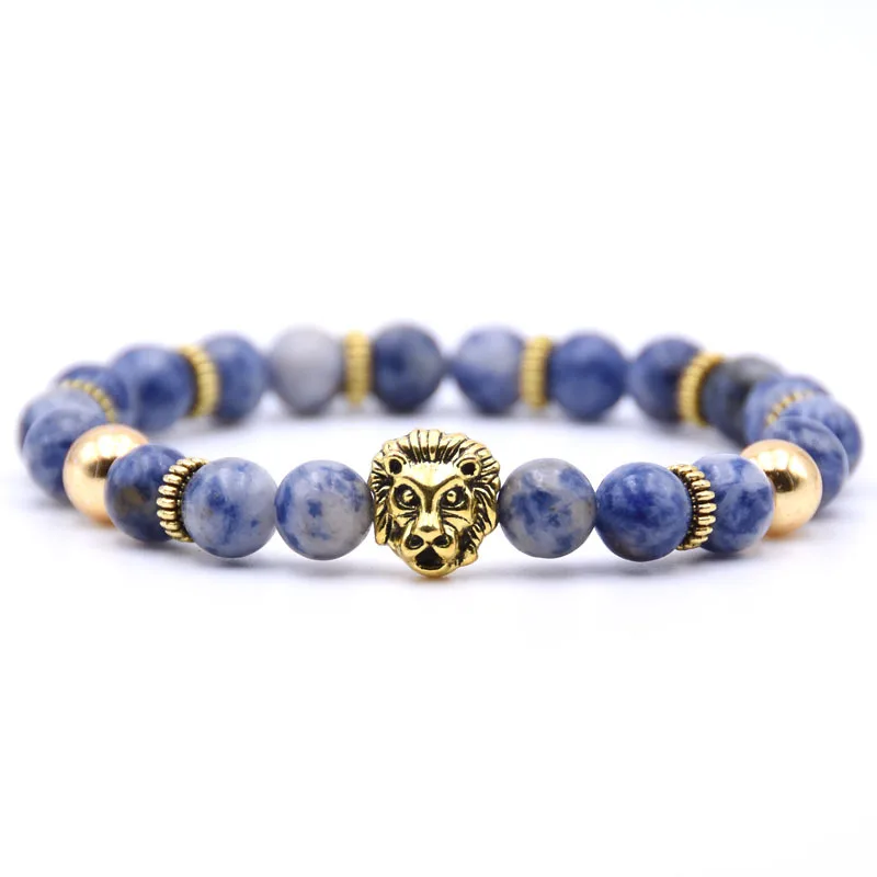 Gold Sand Lion Head Howlite Bracelet Man Fashion Women Gift For Bracelets Charm Cheap Natural Stone Crystal Bangle for girl boy