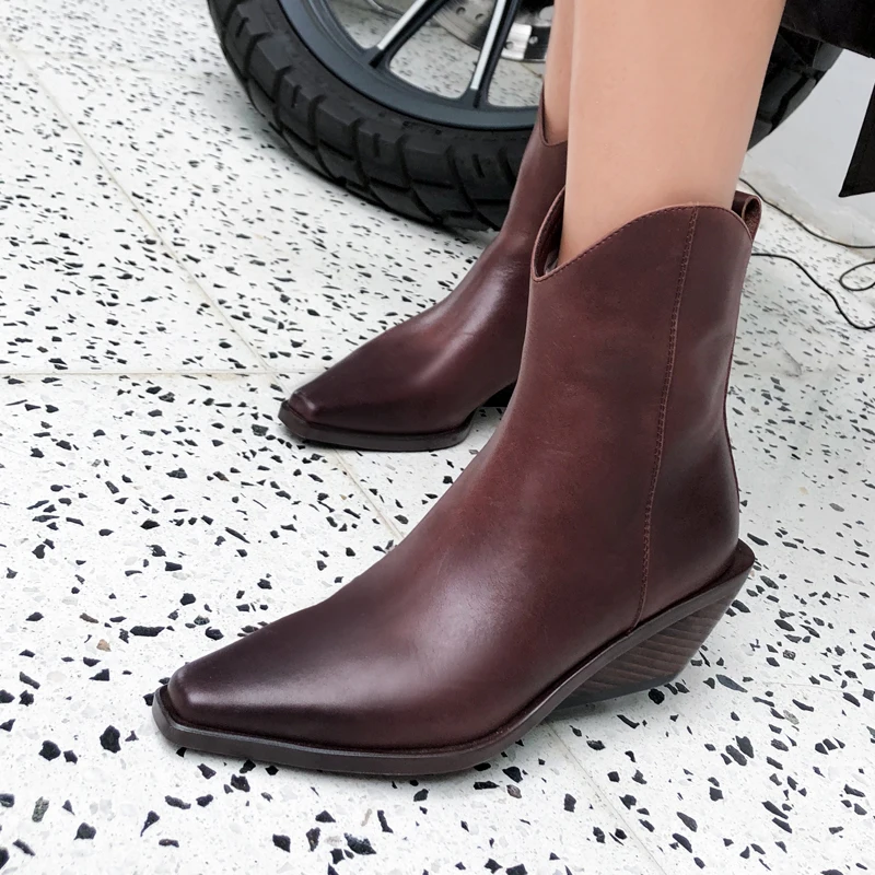 Женские ботильоны из натуральной кожи цвет черный коричневый Ботинки martin Botas