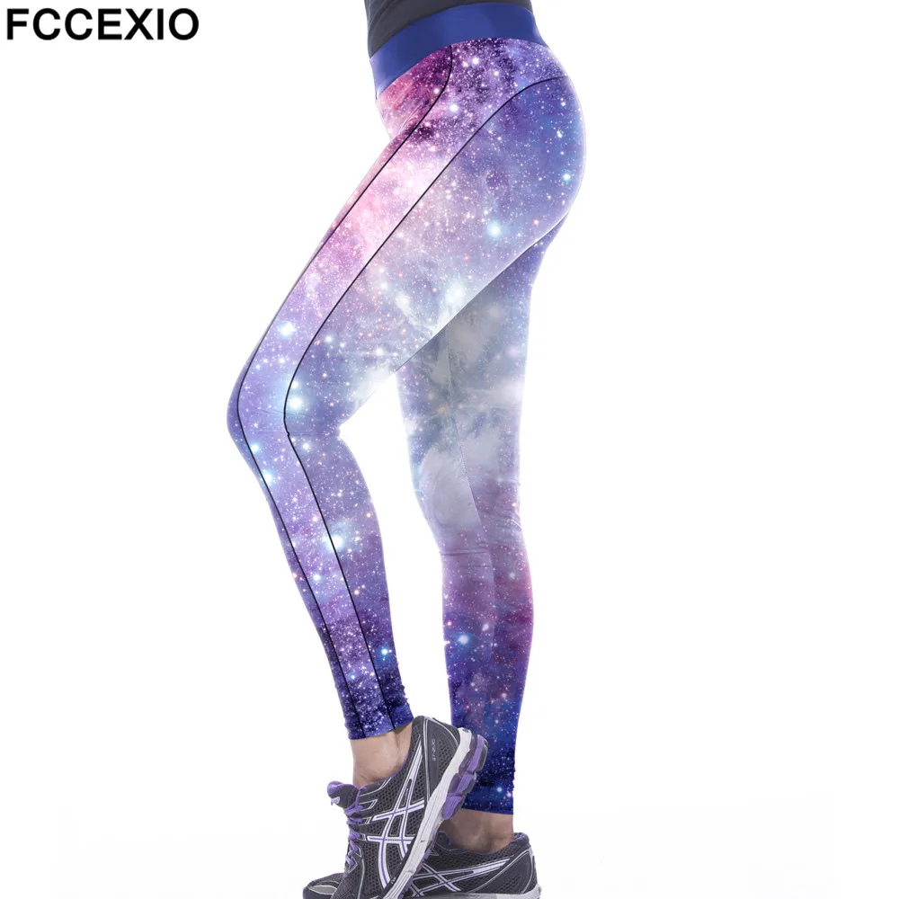 Новое поступление леггинсы FCCEXIO розовые с принтом Galaxy Star эластичные облегающие