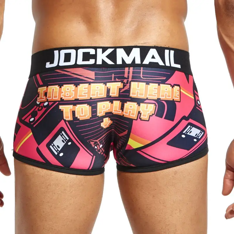 JOCKMAIL, сексуальное мужское нижнее белье, боксеры, для мужчин, игривое, для геев, нижнее белье, calzoncillos, слипы, низкая талия, дышащий, шелк, рисунок с героями мультфильмов