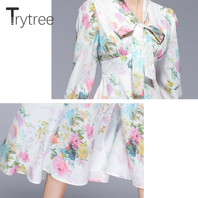 Trytree лето осень Романтическое Платье-рубашка с цветочным принтом женские платья