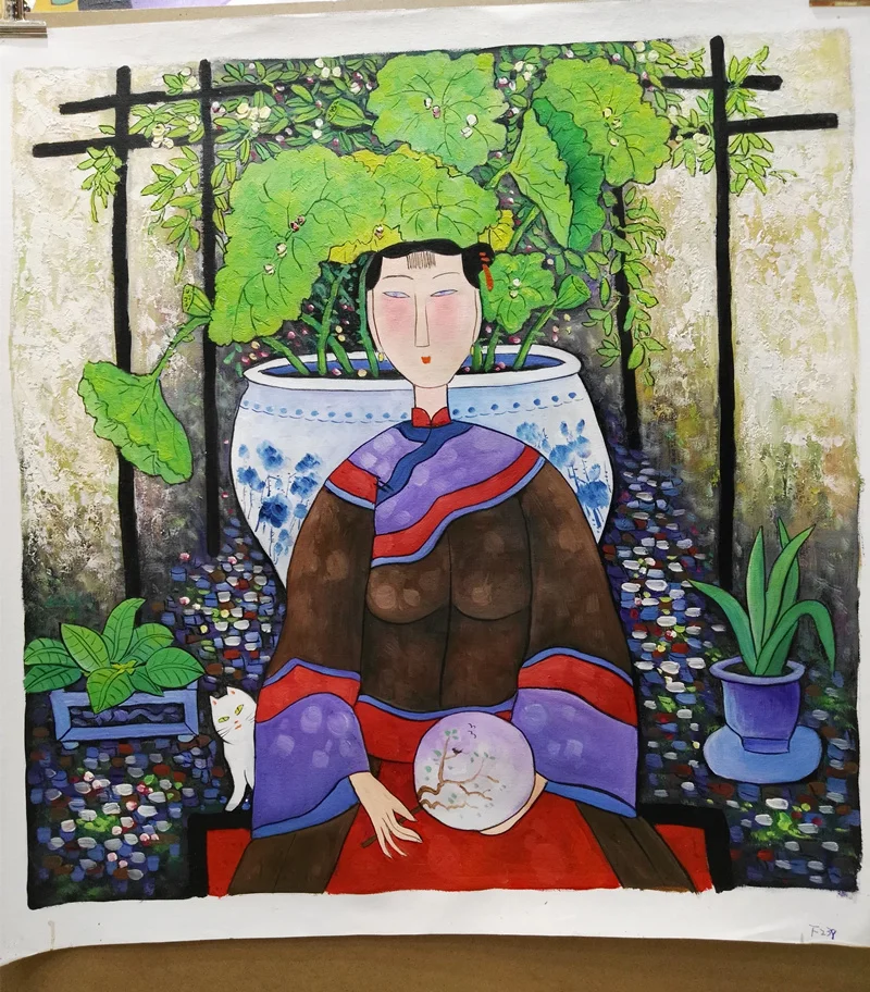 Goedkoop Handgeschilderde Olieverf Op Canvas Hu Yongkai Chinese Hedendaagse Kunst Vrouw Wall Art Pictures Voor Woonkamer Home Decor #1013
