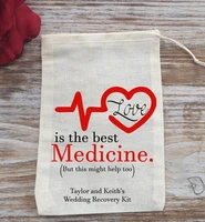 personalized best medicine wedding party first aid hangover kit jewelry favor muslin bags bachelorette hen bridal shower favors