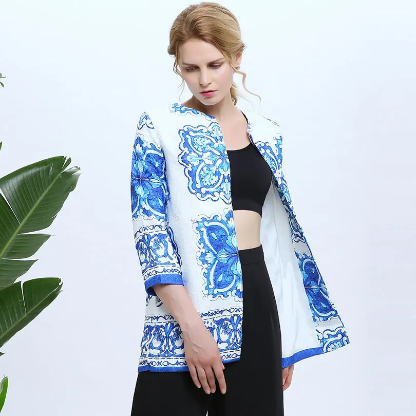 Женский тренчкот с цветочным принтом синий длинный осенний | Женская одежда