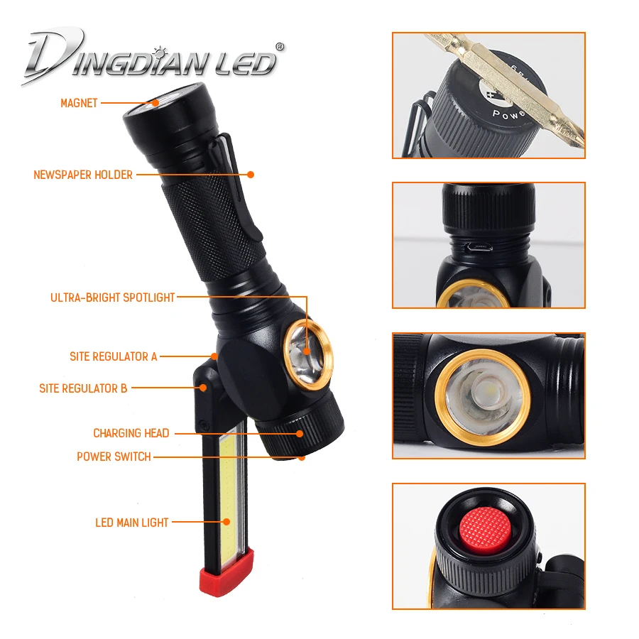 DINGDIAN светодиодный портативный фонарь CREE наружный фонарик белый + красный свет USB