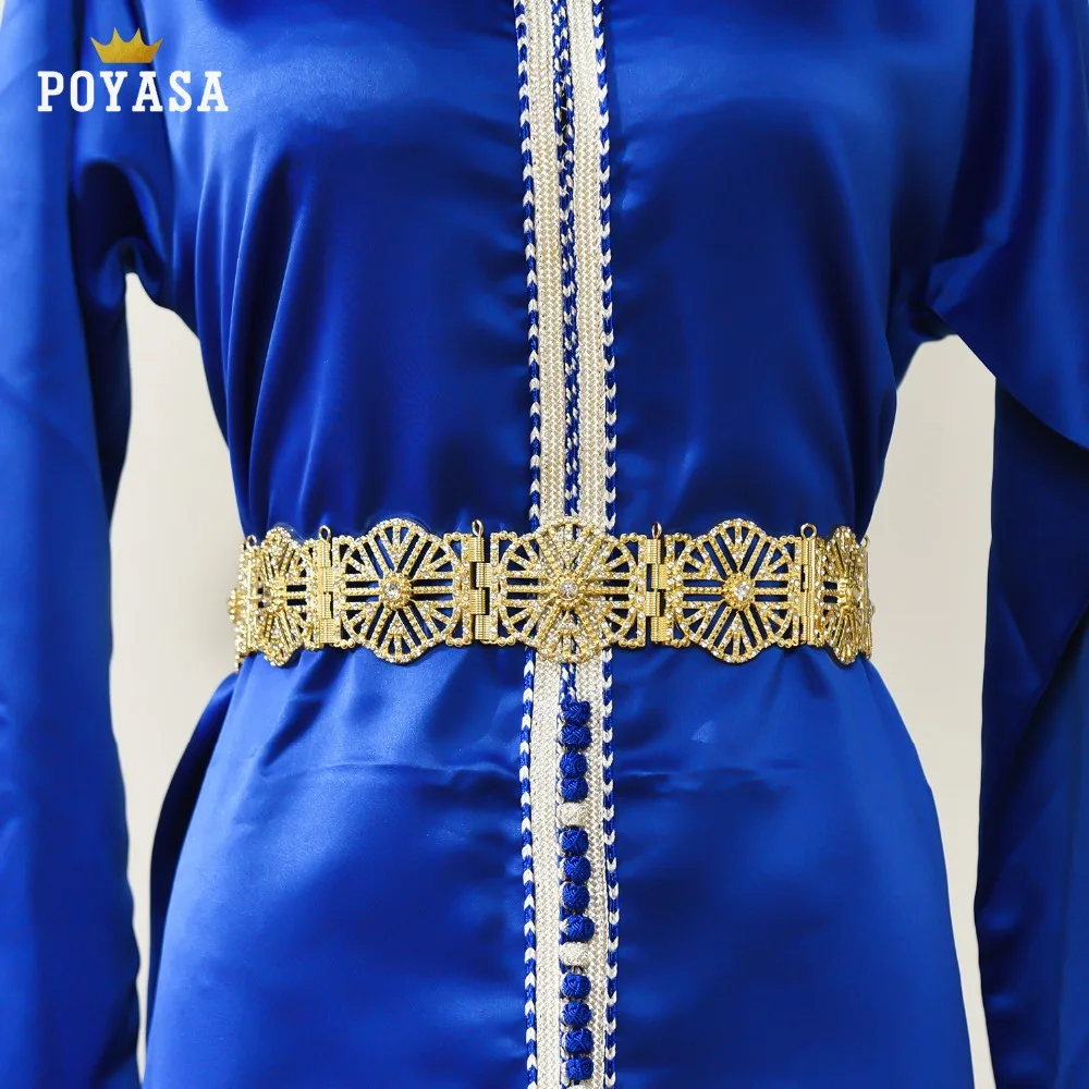 Марокканский выдолбленный Caftan Свадебный золотой и серебряный металлический пояс для женщин