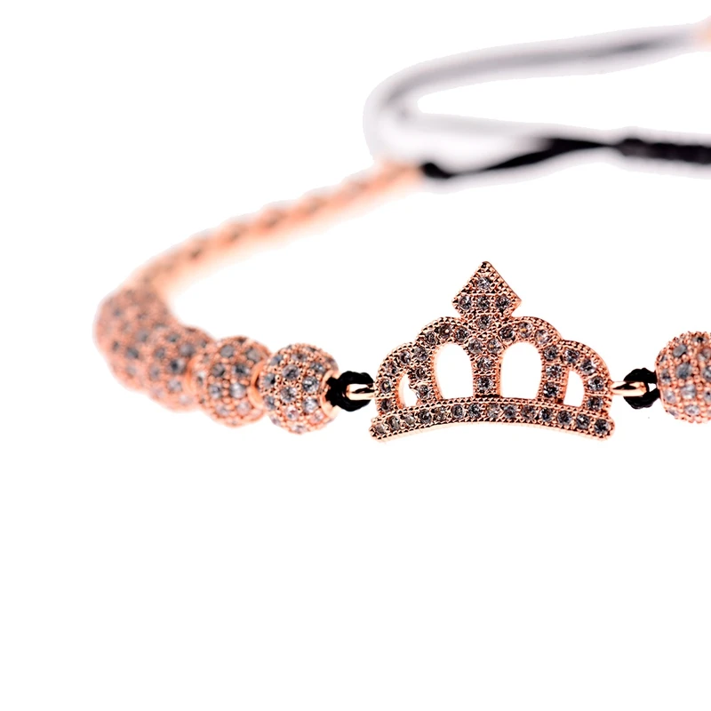 Роскошные CZ King Crown очаровательные мужские медные браслеты с бусинами макраме модные геометрические Длинные трубки набор браслеты и браслеты для женщин