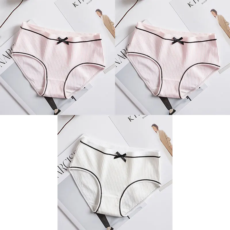 pink pink white BZEL/женское хлопковое женское нижнее белье дышащие Повседневные трусики для девочек комфортное нижнее белье полосатые трусики со средней посадкой, большие размеры - Цвет: pink pink white