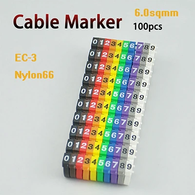Нейлоновые маркеры для кабеля PA66, маркеры для 1,5 кв. мм 2,0 кв. мм, Разноцветные цифры от 0 до 9, 10-15 шт., различение проводов, количество кабелей - Цвет: EC-3 0-9 MIX COLOR
