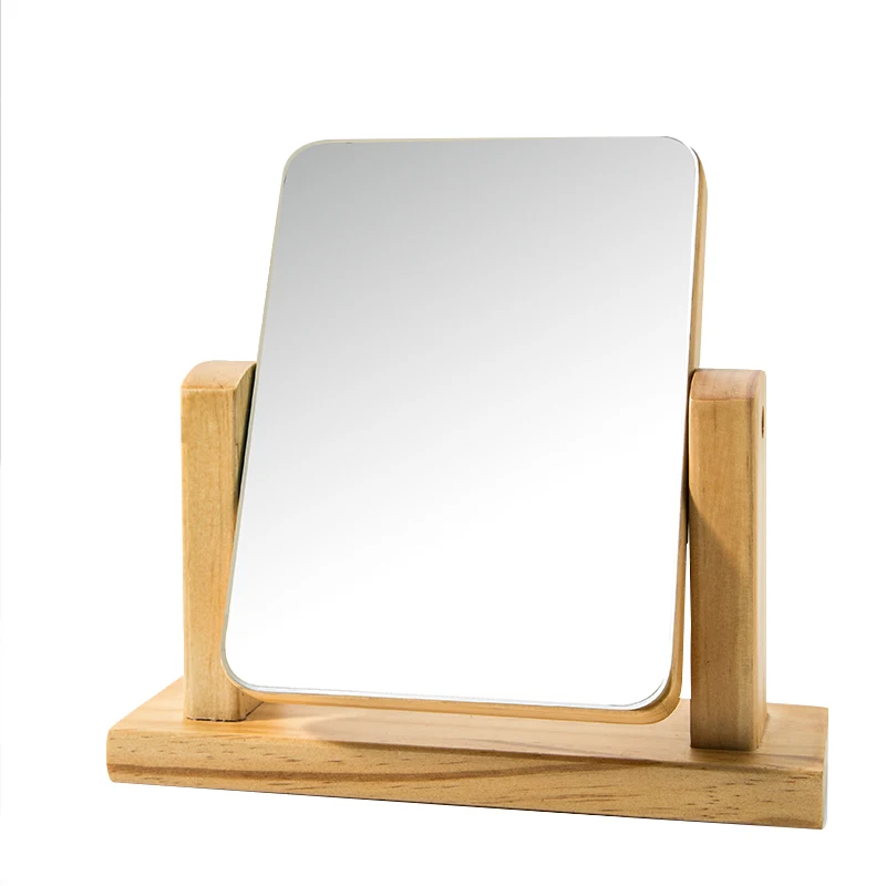 

360 Rotation HD Makeup Mirror Wooden European Home Office Desktop Decoration Mirror High Clear Standing Cosmetic Dresser Mirror