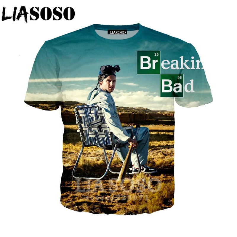 LIASOSO, летняя новинка, мужская, женская, модная толстовка, 3D принт, сериал «Breaking Bad», футболка с коротким рукавом, унисекс, топ, пуловер, A186-02