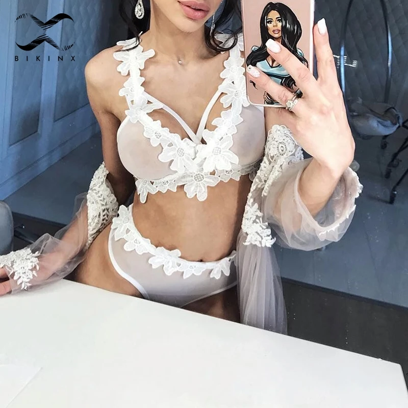 Bikinx Экстрим сексуальное бикини микро Топ треугольники Купальник push up белый
