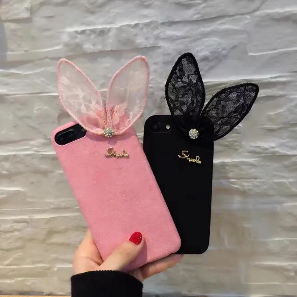 Korean Warm Cute Rabbit Ear Plush soft tpu Phone Case for Iphone 6 6s 7 plus Cartoon Smile Face Back Cover |