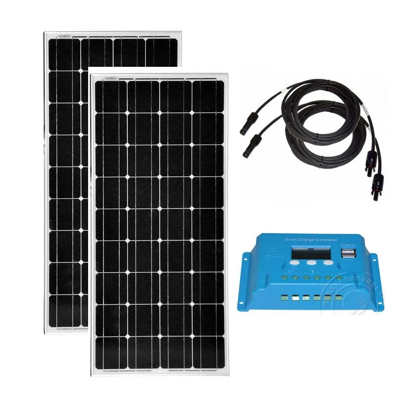 melhor Zonnepaneel Conjunto 200w 24v Módulo Solar 12v 100 2 Pçs Controlador De Carga Solar 12 V/24 V 10a Led Campismo Carro Caravana Barcos Iates