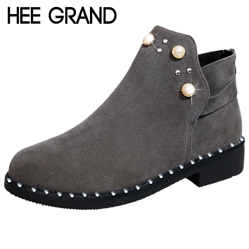 HEE GRAND/2018 зимние женские ботильоны из флока бархатная Повседневная обувь туфли