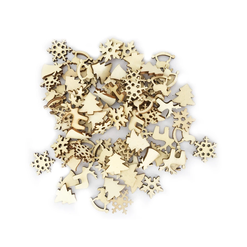 50 Pcs Creative Wooden Christmas Ornaments Delicate Tree Hanging Tag Decorations Assorted Style Mixing | Дом и сад
