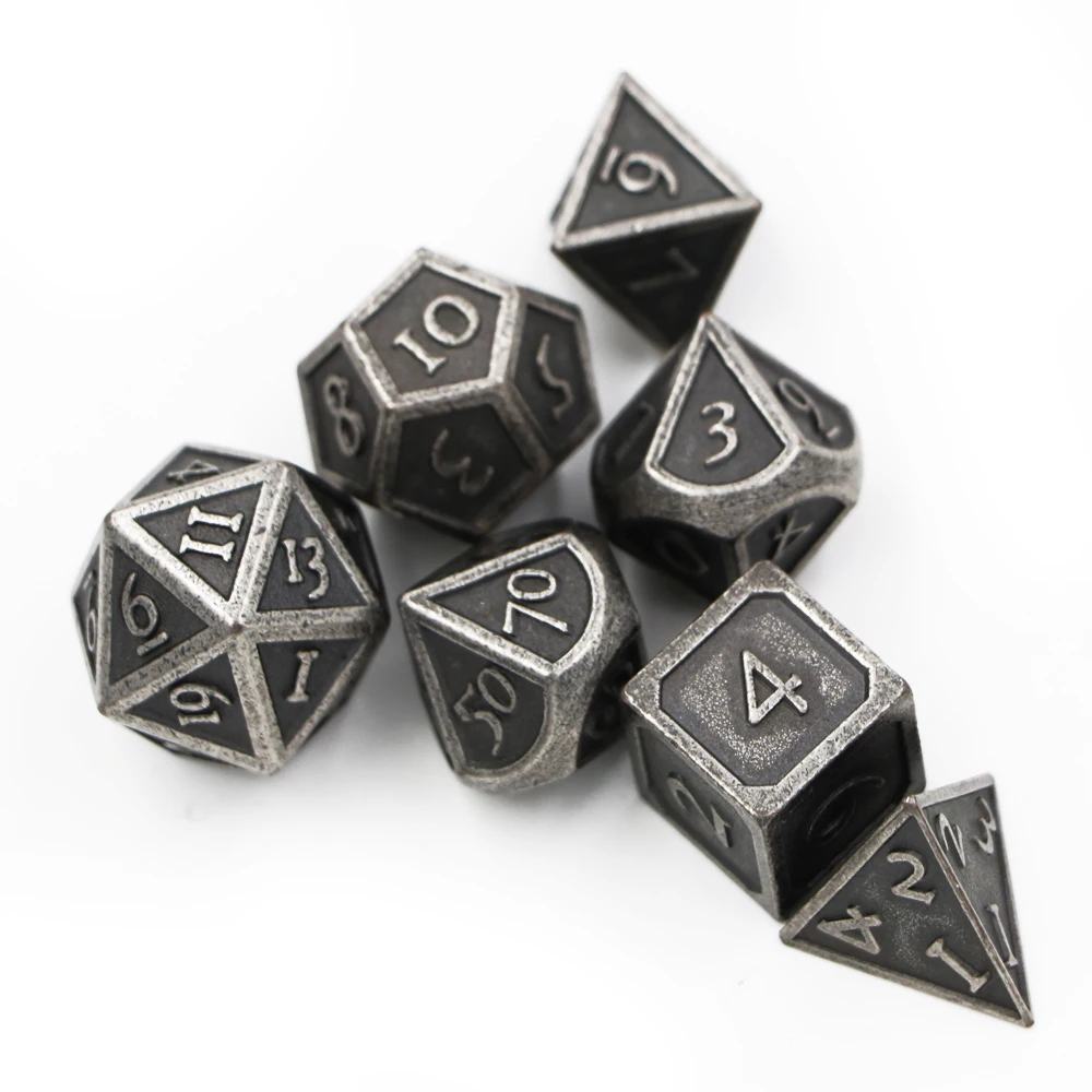 IMDG 7 шт./компл. Творческий RPG игра в кости многогранник металлические игральные кубики DND шрифт разных Никель Цвет цифровой игра в кости