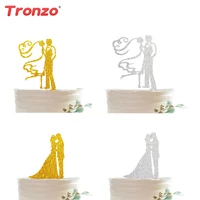 tronzo new gold silver wedding decoration cake topper hollow romantic kiss acrylic cake accessory party decoration for wedding