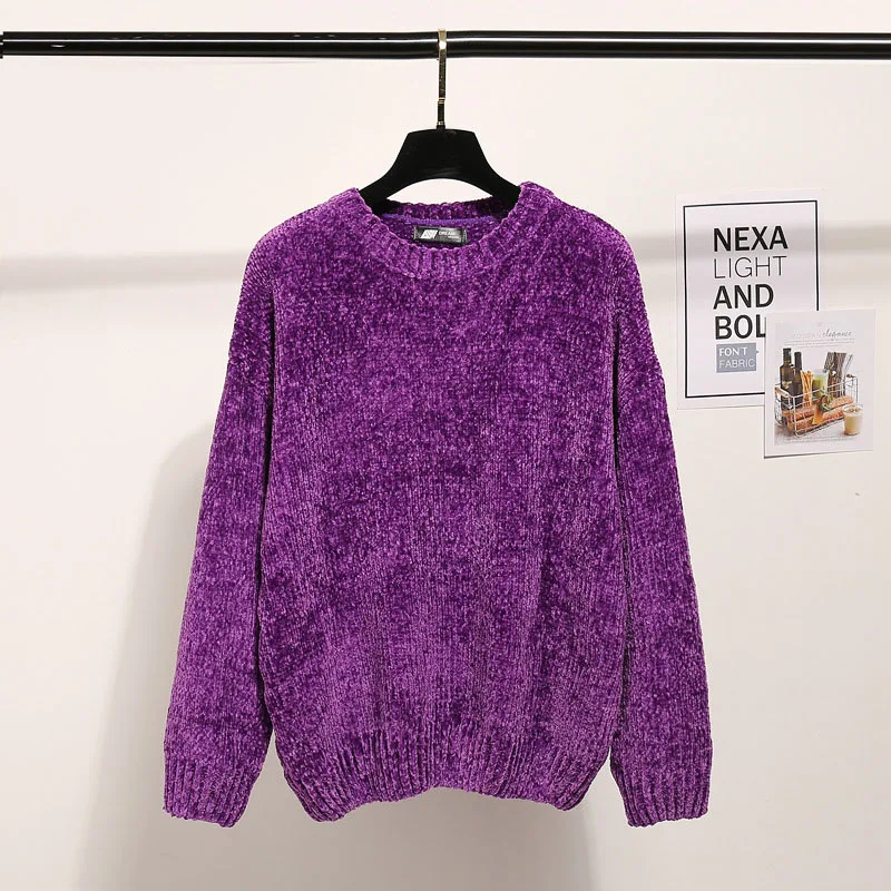 

Lazy Wind Style Loose thick Chenille Knitted O-Neck Women's Sweater
