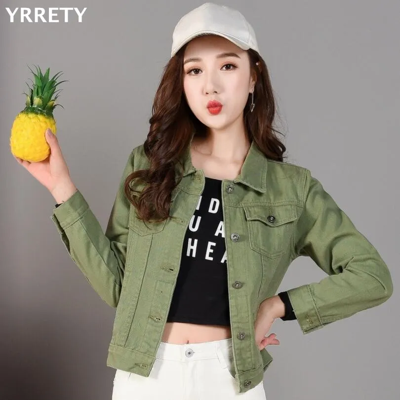 

YRRETY Denim Jacket Women Casual Slim Jeans Coat Classic Vintage Long Sleeve Jean Short Basic Jackets Patchwork Pocket Coats XXL