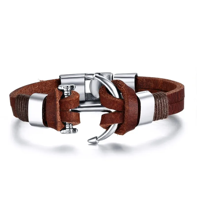 Fate Love Brown Genuine Leather Bracelets Charm Mens Jewelry Anchor Male Accessories 109 | Украшения и аксессуары