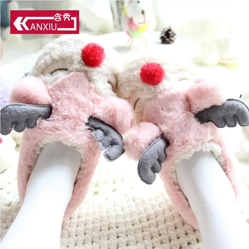 Warm Winter Slippers For Women Ladies Cute Elk Loves Couple Comfortable Shoes Indoor Non-slip Fur Slipper | Обувь