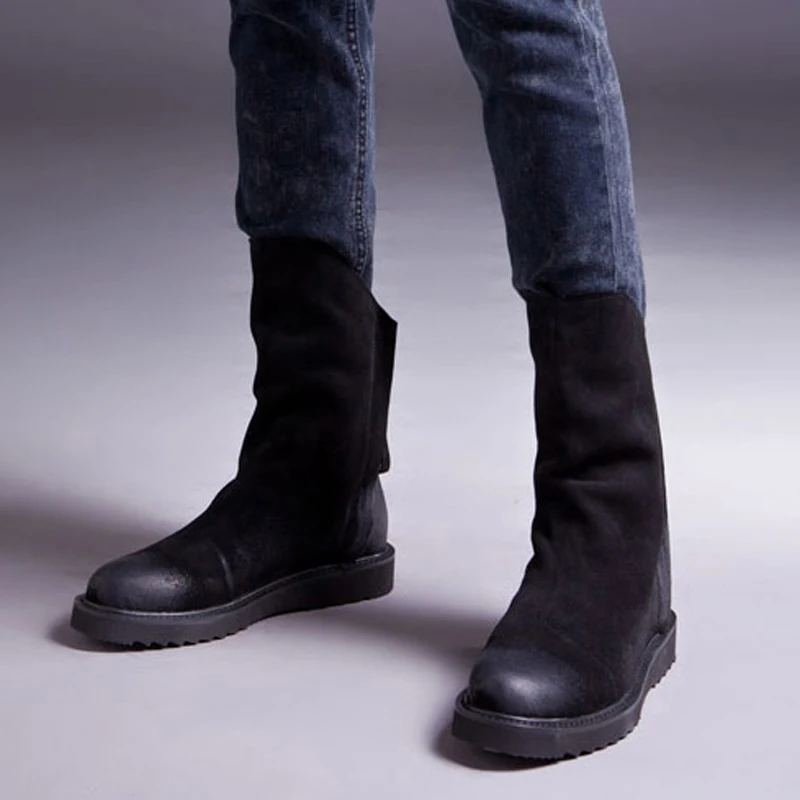 

Owen Seak Men Boots Cow Suede High-TOP Luxury Trainers Winter Snow Plush Boots Casual Zip Flats Shoes Black Sneakers