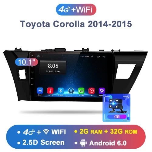Junsun 2 Din мультимедийный видео плеер Android 8,1 gps навигация радио wifi OBD2 для Toyota Corolla E180 без DVD слот - Цвет: 4G for Corolla