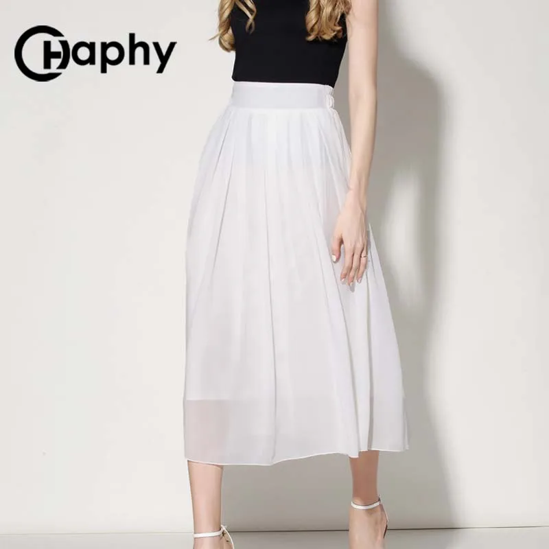 Юбка женская юбка 2017 длинная Твердые шифон летние юбки плиссированная с высокой