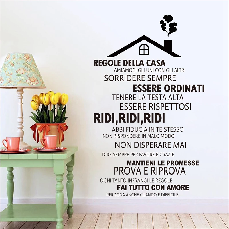

Italian House Rules Removable Vinyl Wall Stickers Home Decoration Regole Di Casa Wall Art Decals Room Decor