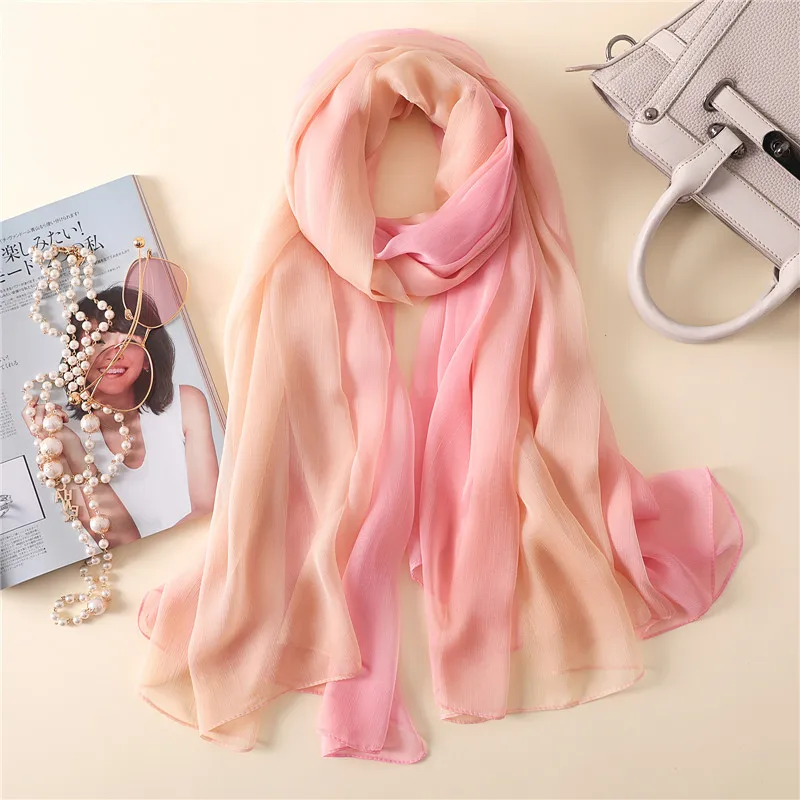 2018 Spring Plian Ombre Chiffon Silk Shawl Scarf Luxury Brand Fashion Digital Print Foulard Hijab High Quality Neckchief Shawls |