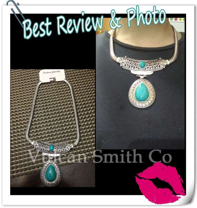 Винтажный металлический чокер-ожерелье с серебряной цепью и голубым камнем с камнями - утверждение ожерелья для женщин ювелирных изделий nkek98.