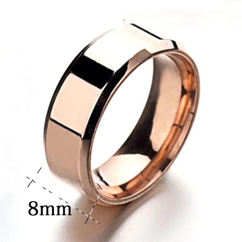 8mm Flat Rose Классические 6 мм/8 мм простые парные кольца 316L из нержавеющей титановой стали, Трендовое повседневное кольцо для большого пальца, ювелирные изделия для женщин и мужчин - Цвет основного камня: 8mm Flat Rose