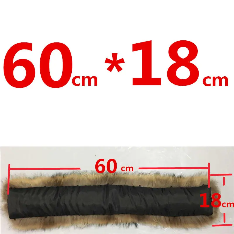 60cmX18cm Натуральный меховой воротник для парки пальто роскошный Теплый натуральный енот шарф женские Большие меховые шарфы мужские куртки 60 см 65 см 70 см 75 см - Цвет: 60cmX18cm