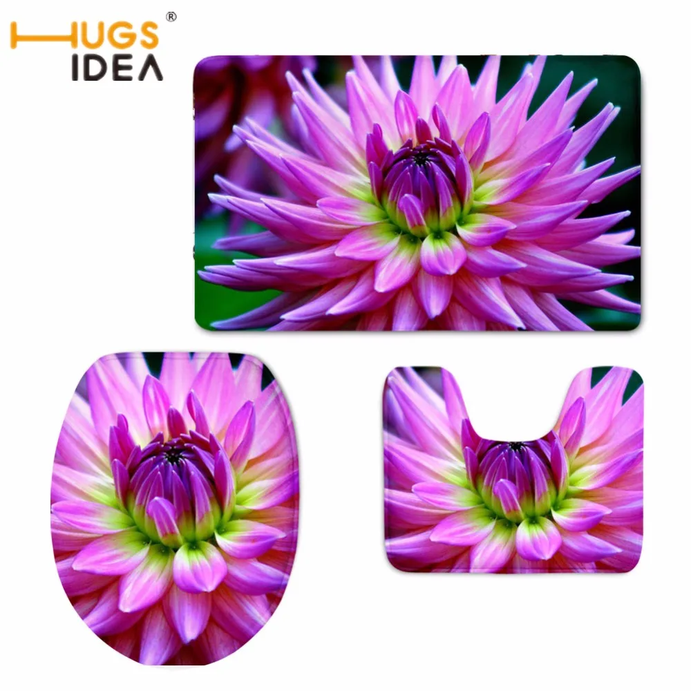 Набор розовых цветочных ковриков для ванной HUGSIDEA цветочные хризантемы 3 шт.