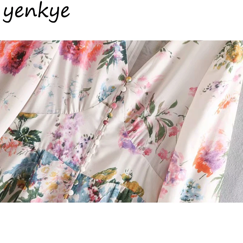 2019 Летний комбинезон с цветочным принтом для женщин v-образный вырез длинный