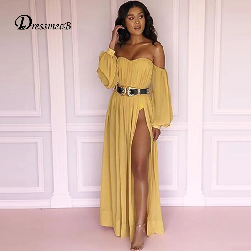 DRESSMECB шифоновое летнее платье без бретелек с открытыми плечами женское