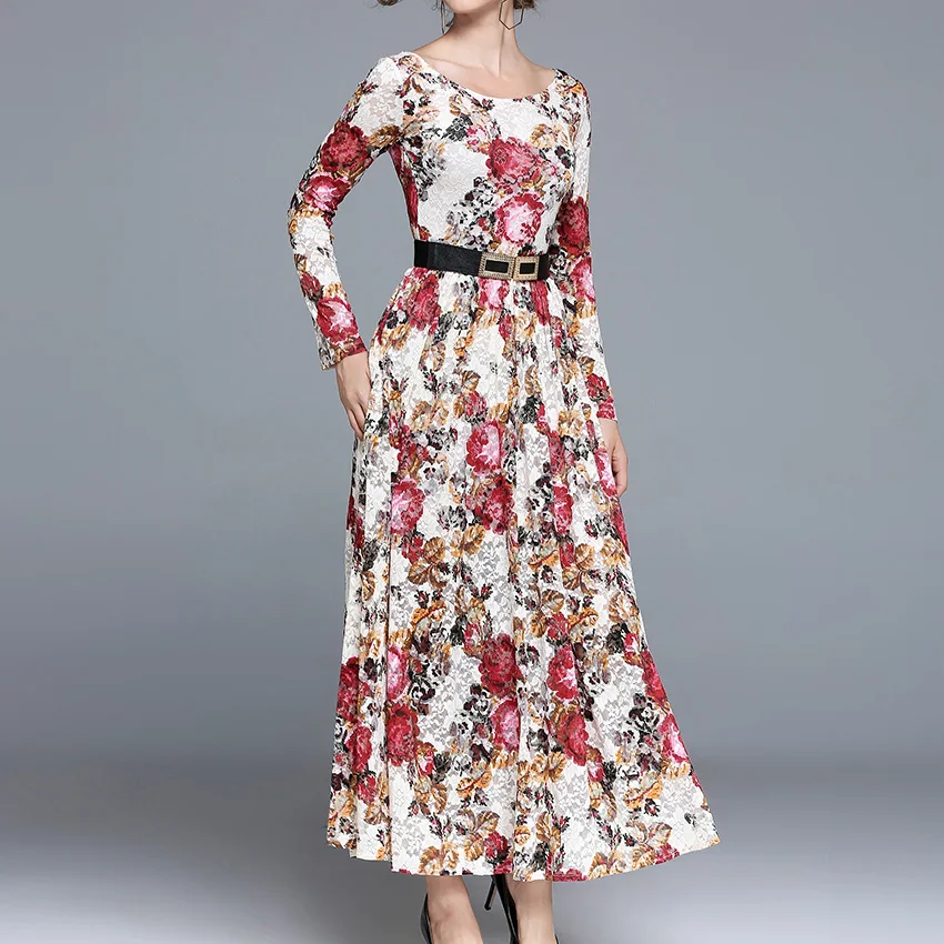 Женское платье с длинным рукавом элегантное облегающее длинное принтом