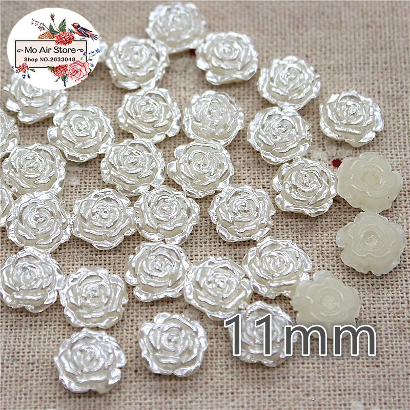 100 шт./лот 11 мм цвета слоновой кости розовый жемчуг цветок ABS Смола Flatback