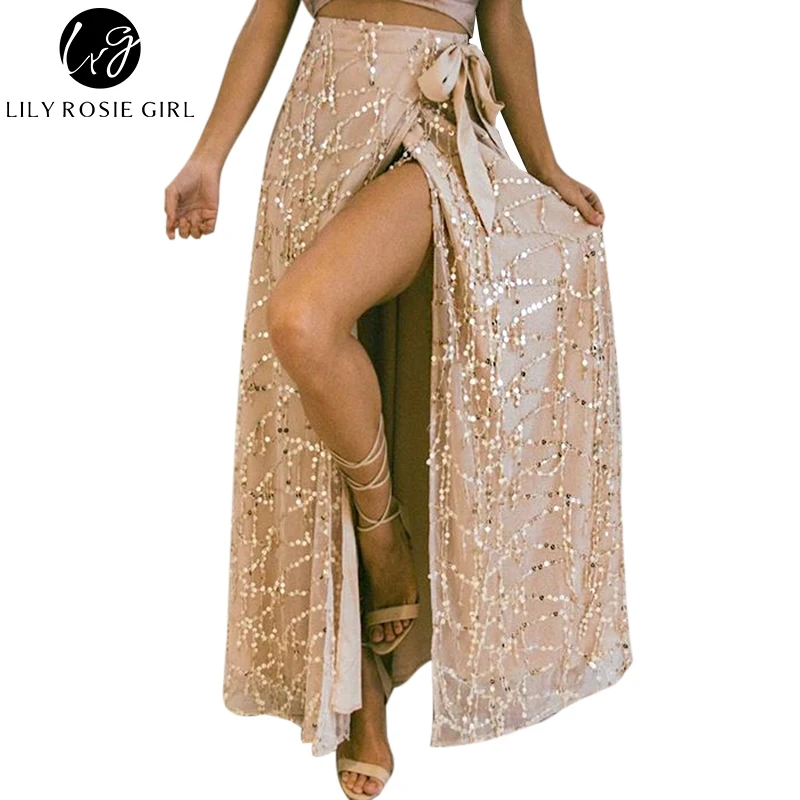 Lily Rosie/женские модные белые сексуальные прямые макси юбки с блестками в стиле
