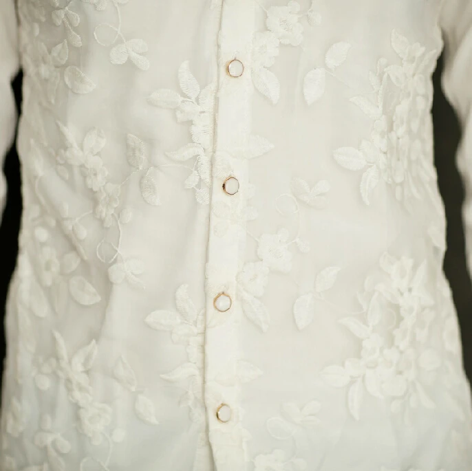 Бесплатная доставка! 2014 газовая вышитая двухслойная рубашка с длинным рукавом