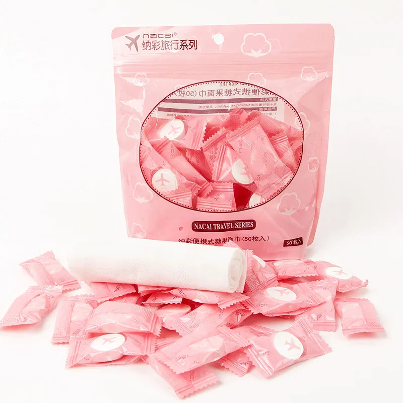 50pcs 10/50 одноразовое компрессионное полотенце для путешествий, хлопковое, конфетное, для мытья лица, полотенце для лица, для фитнеса, для студентов, квадратное полотенце, домашний текстиль - Цвет: 50pcs