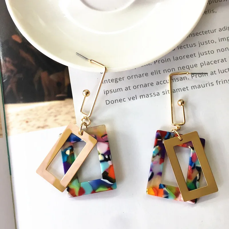 2019 корейская мода квадратная красочная Смола Акриловые серьги для женщин