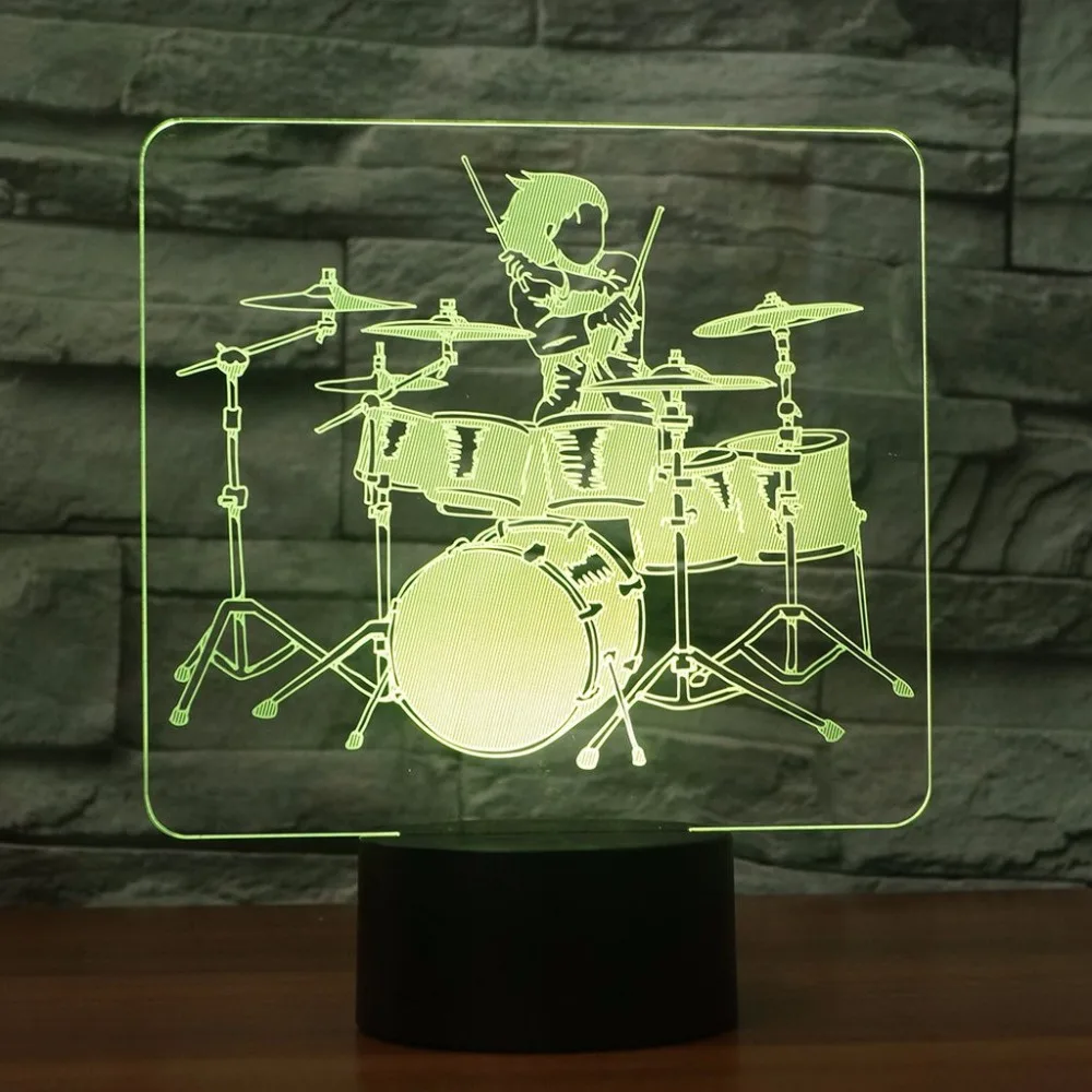 

Drum Set Shape 3D Lamp LED Night Light 7 Color Change Acrylic Atmosphere Table Decoration Lamp Home Decor