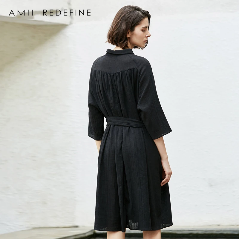Amii Redefine Платье Лето 2018 Винтаж Свободные однотонные короткие пояса до середины