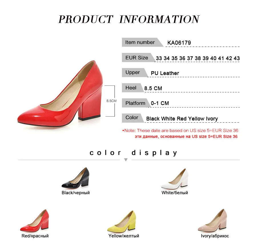 Taoffen Dropshipping Women'S Thick High Heels Pumps Shoes Women Slip On Office Wedding Pointed Toe 5 Colors Footwear Size 33-43 | Обувь