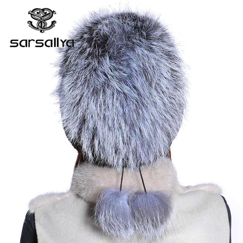 SARSALLYA Зимой меховая шапка для женщин реального рекс кролика с silver fox меховой