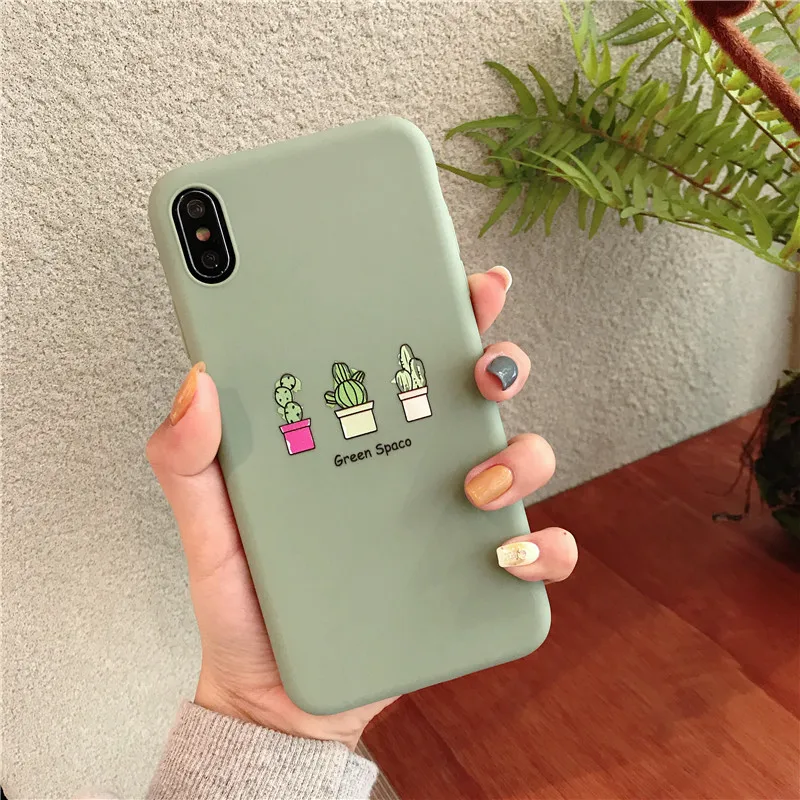 simple cute cartoon Three cacti green space TPU soft shell phone Case For Apple iphone 6 6s 7 8 Plus X XS XR MAX silicone case